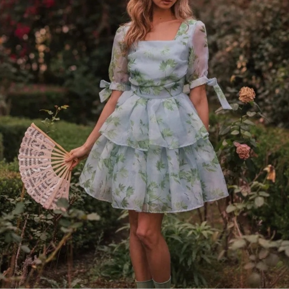 NWOT JessaKae Petal Dress Layered Dress in Light Blue and Green XS - Picture 4 of 4